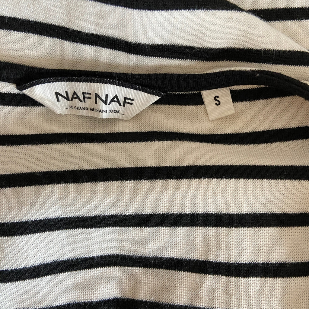 NAF NAF White Black Stripe Crochet Detail Fit and Flare Dress - Women's Size S