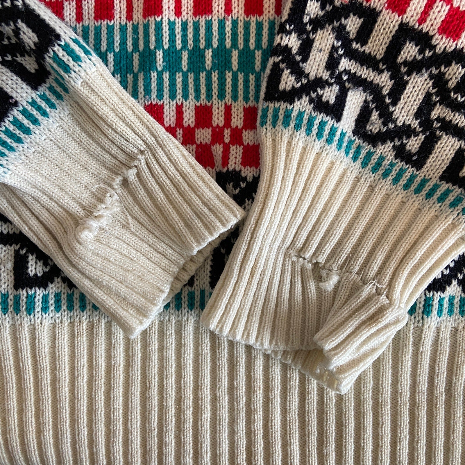 Vintage Mixed Pattern Crewneck Bright Colors Sweater - Women's Size L