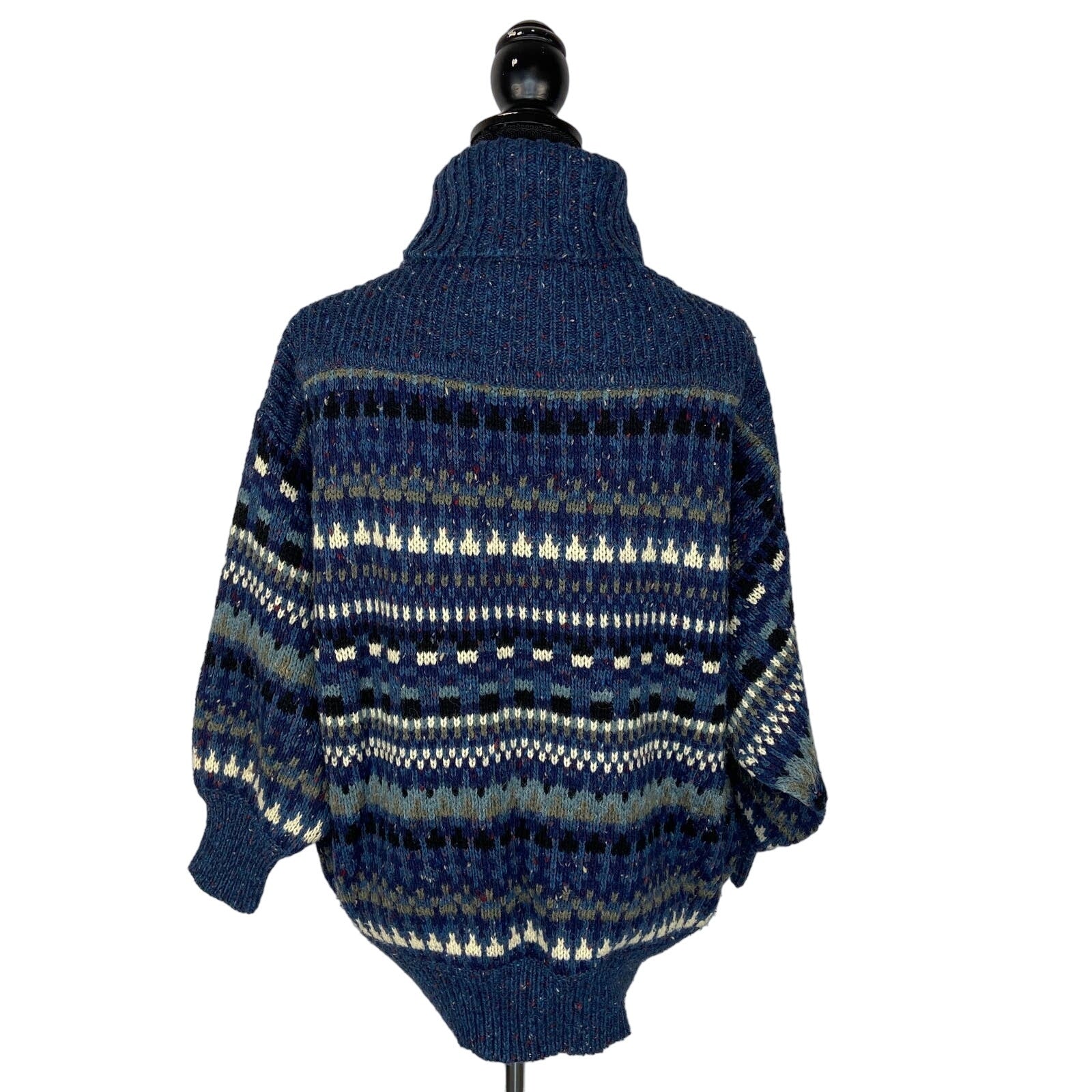 Vintage Oversized Patterned Turtleneck Dolman Sweater - Women's Size M