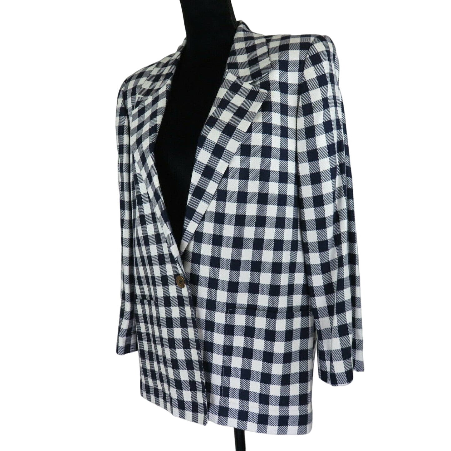 Vintage Boxy Oversized Blue White Checkered Blazer - Women's 10P