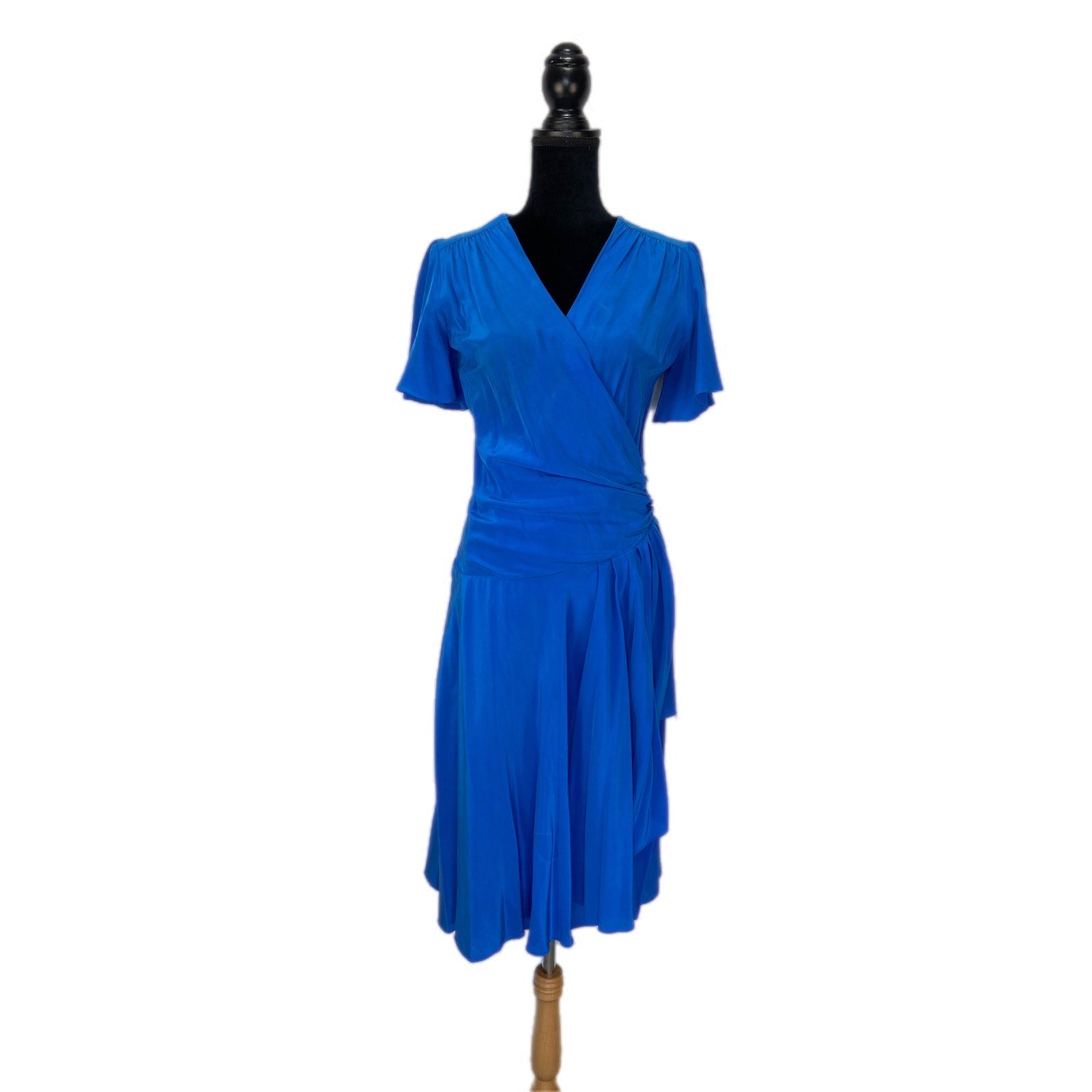 Vintage Jerry Regenbogen Silk Bright Blue Wrap Dress - Women's Size 4