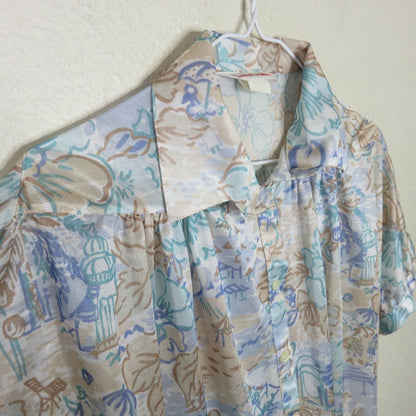 Vintage 70's 80's Floral Short Sleeve Granny Blouse Made in USA - Women's XL