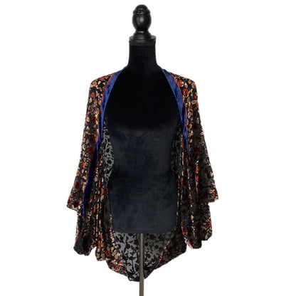 Sheer Floral Velour 70's Vibes Kimono Shrug - Women's One Size