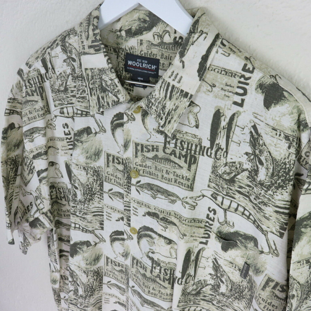 Woolrich Fishing Lures Fish Camp Short Sleeve Button Up Shirt - Men's L