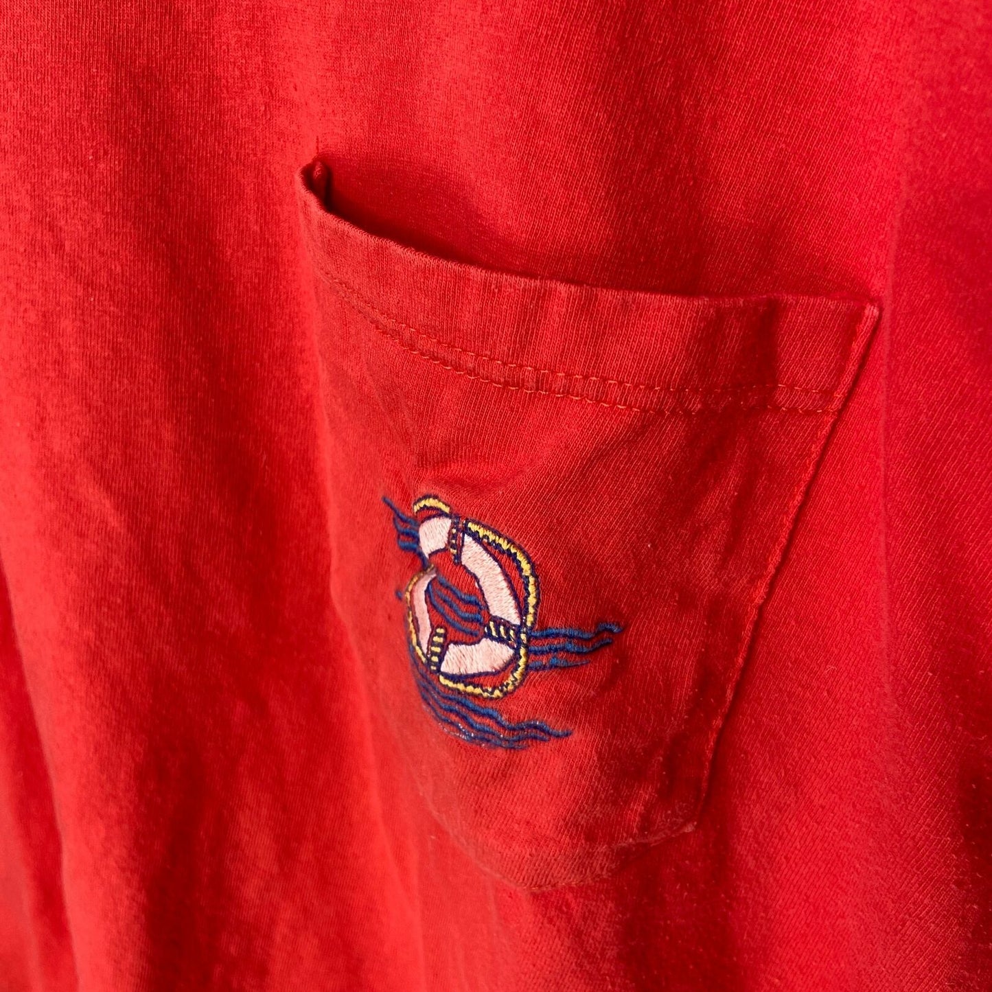 Vintage Red Crop Pocket T Shirt Life Preserver Ring Embroidery - Women's Size M