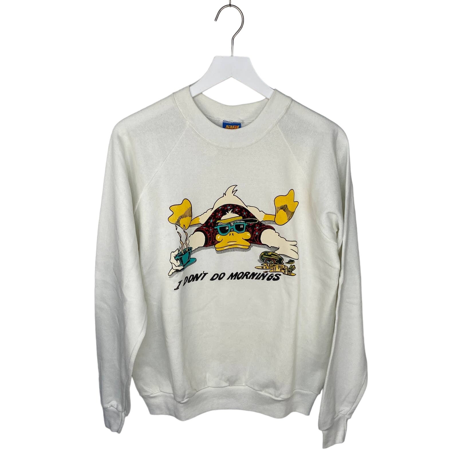 Vintage I Don't Do Mornings Party Duck Crewneck Sweatshirt - Adult Size L