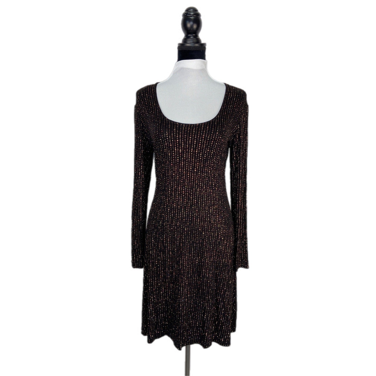 American Vintage Gold Red Sparkly Long Sleeve Short Dress - Women's Size 10