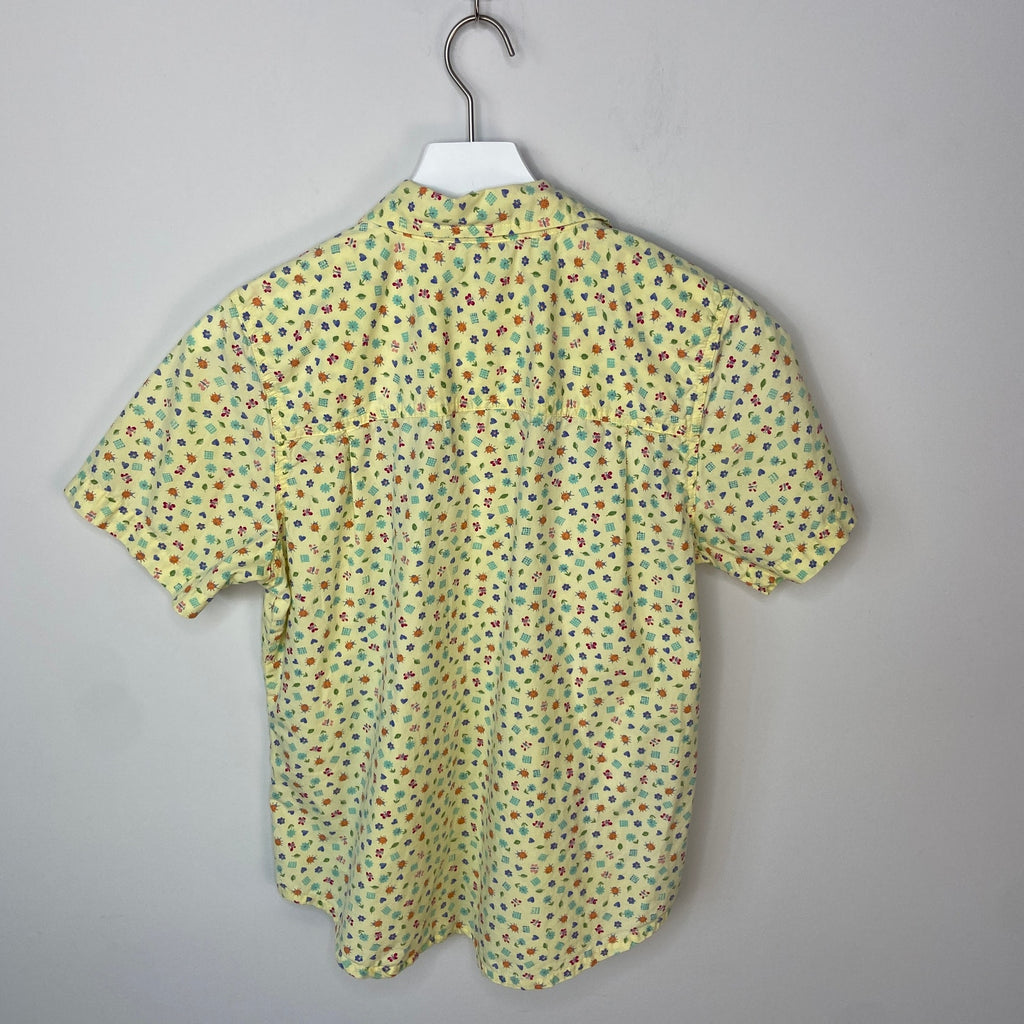 Yellow Ladybugs Floral Hearts Granny Button Up Shirt - Women's Size M