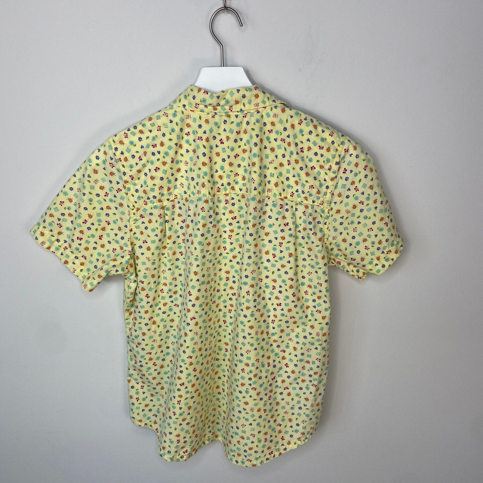 Yellow Ladybugs Floral Hearts Granny Button Up Shirt - Women's Size M