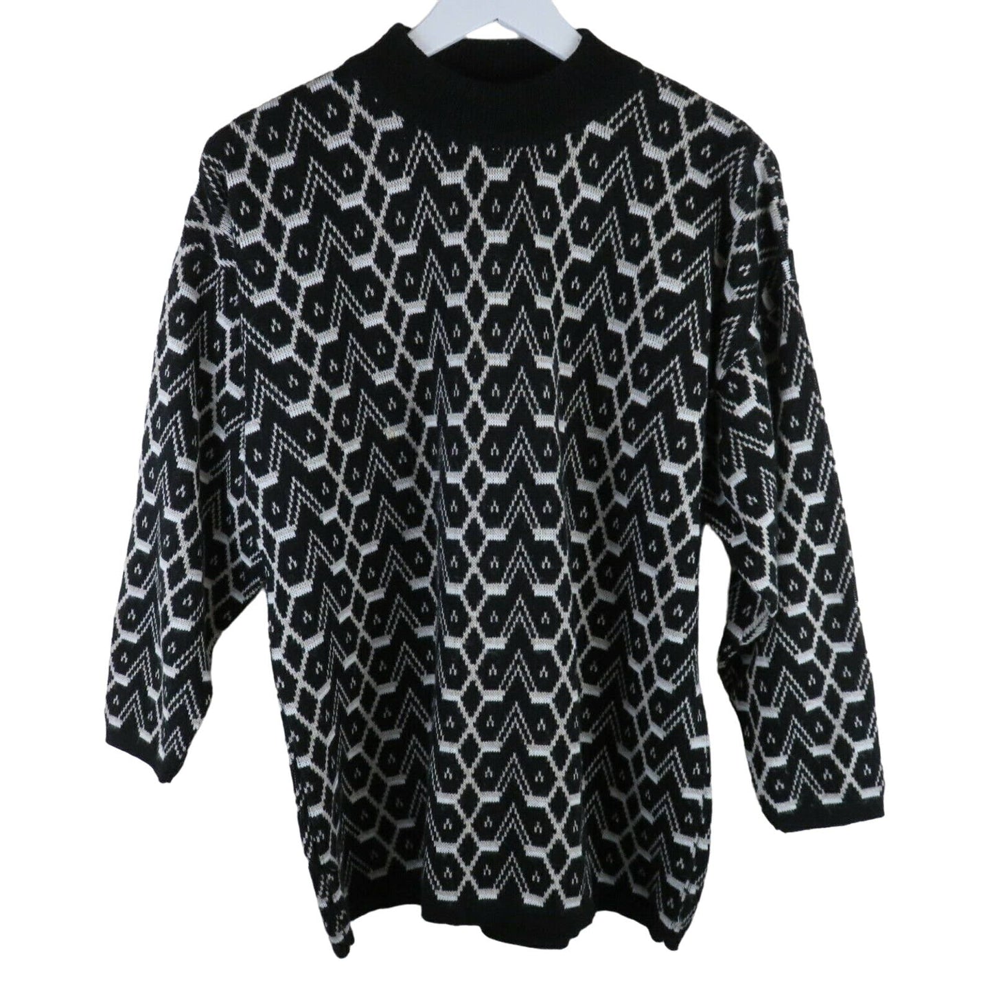 Y2K Oversized Geometric Pattern Mock Neck Sweater - Women's Size Large