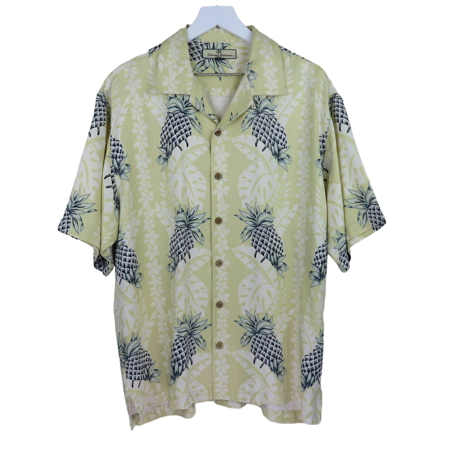 Tommy Bahama Yellow Silk Floral Pineapple Hawaiian Shirt - Men's M