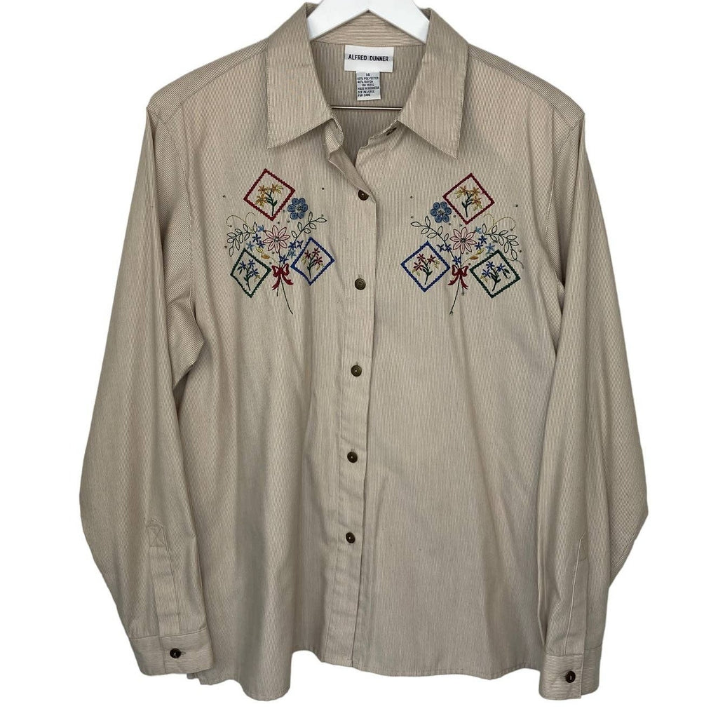 Embroidered Floral Granny Button Up Shirt - Women's Size 14