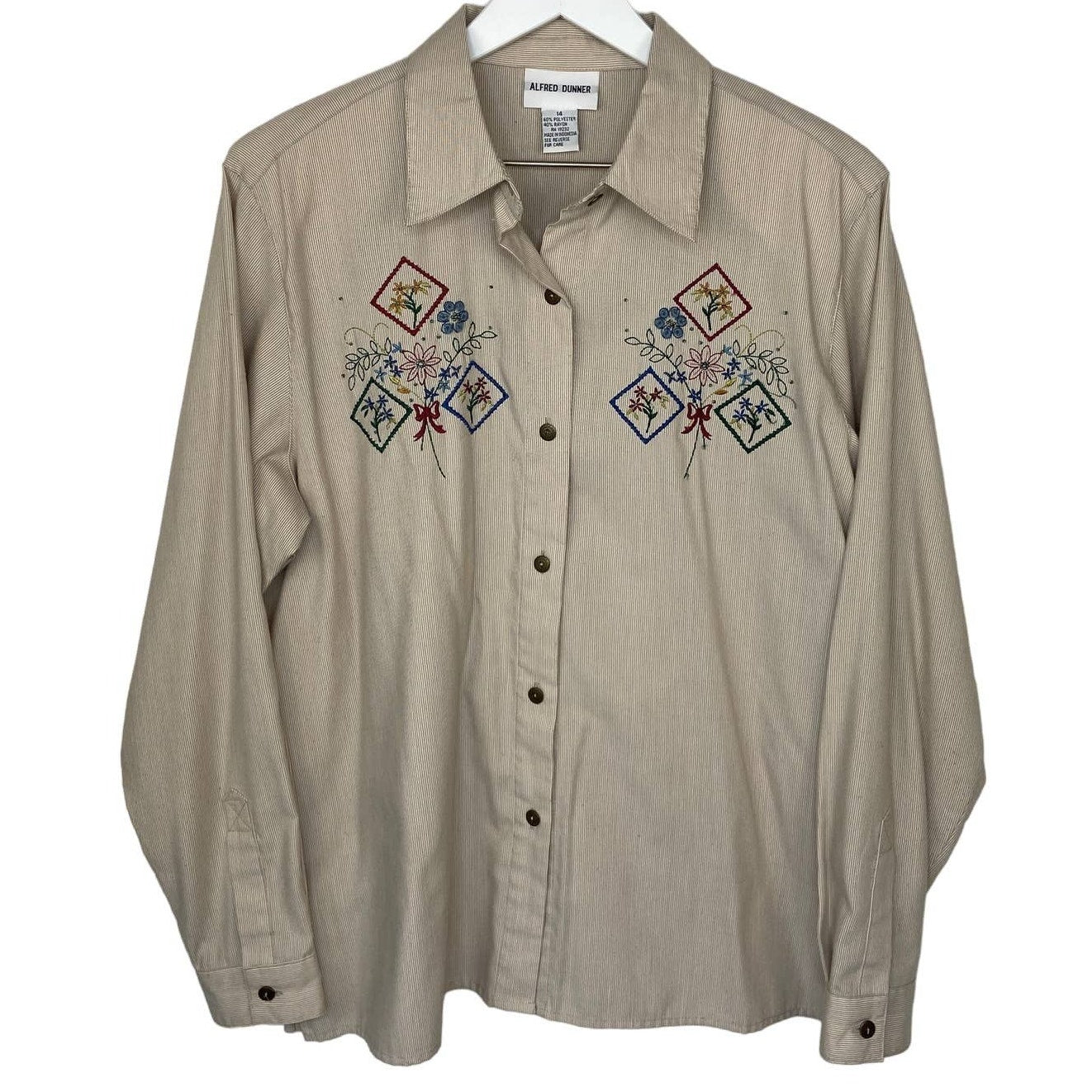 Embroidered Floral Granny Button Up Shirt - Women's Size 14