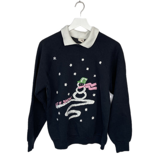 Vintage Puffy Snowman Let it Snow Collared Sweatshirt - Women's Size L