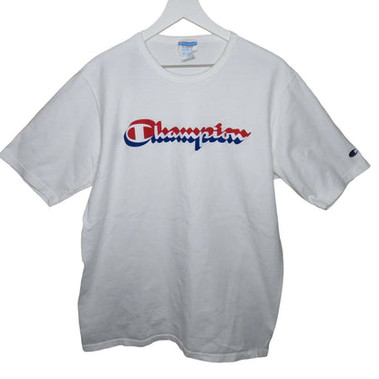 Champion Spell Out Logo White Short Sleeve Cotton T Shirt - Men's XL