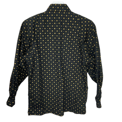 Vintage Gold Diamond Pattern Button Up Blouse - Women's Size Small