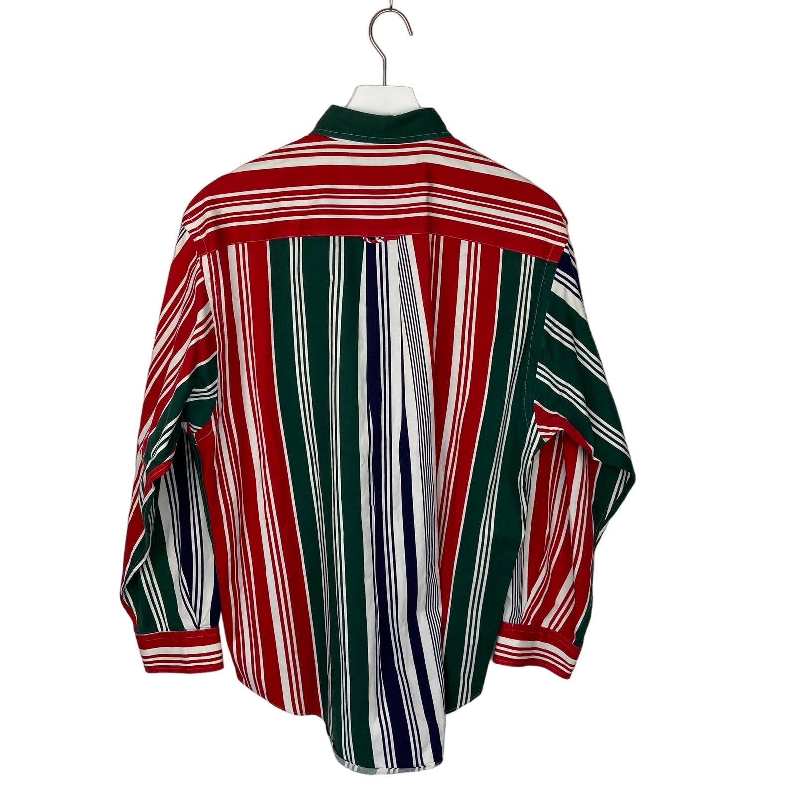 Vintage Nautica Red Green Blue Vertical Stripe Long Sleeve Shirt - Men's M