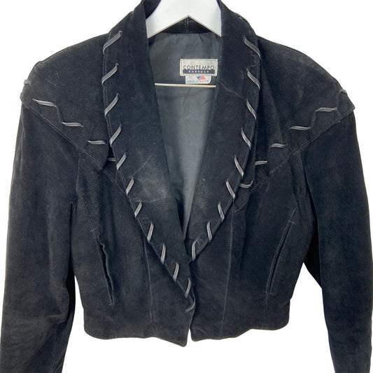 American Vintage Genuine Pig Split Black Suede Bolero Jacket - Women's Size L