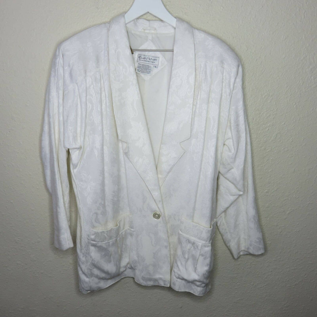 Vintage East West White Jacquard Blazer w/ Shoulder Pads - Women's L