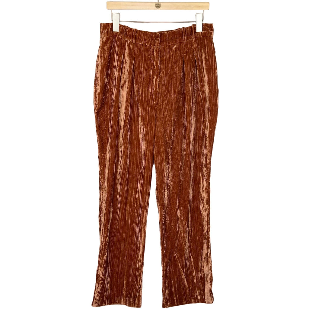 Wayf Dark Gold Crushed Velvet Wide Leg Pants - Women's Size L