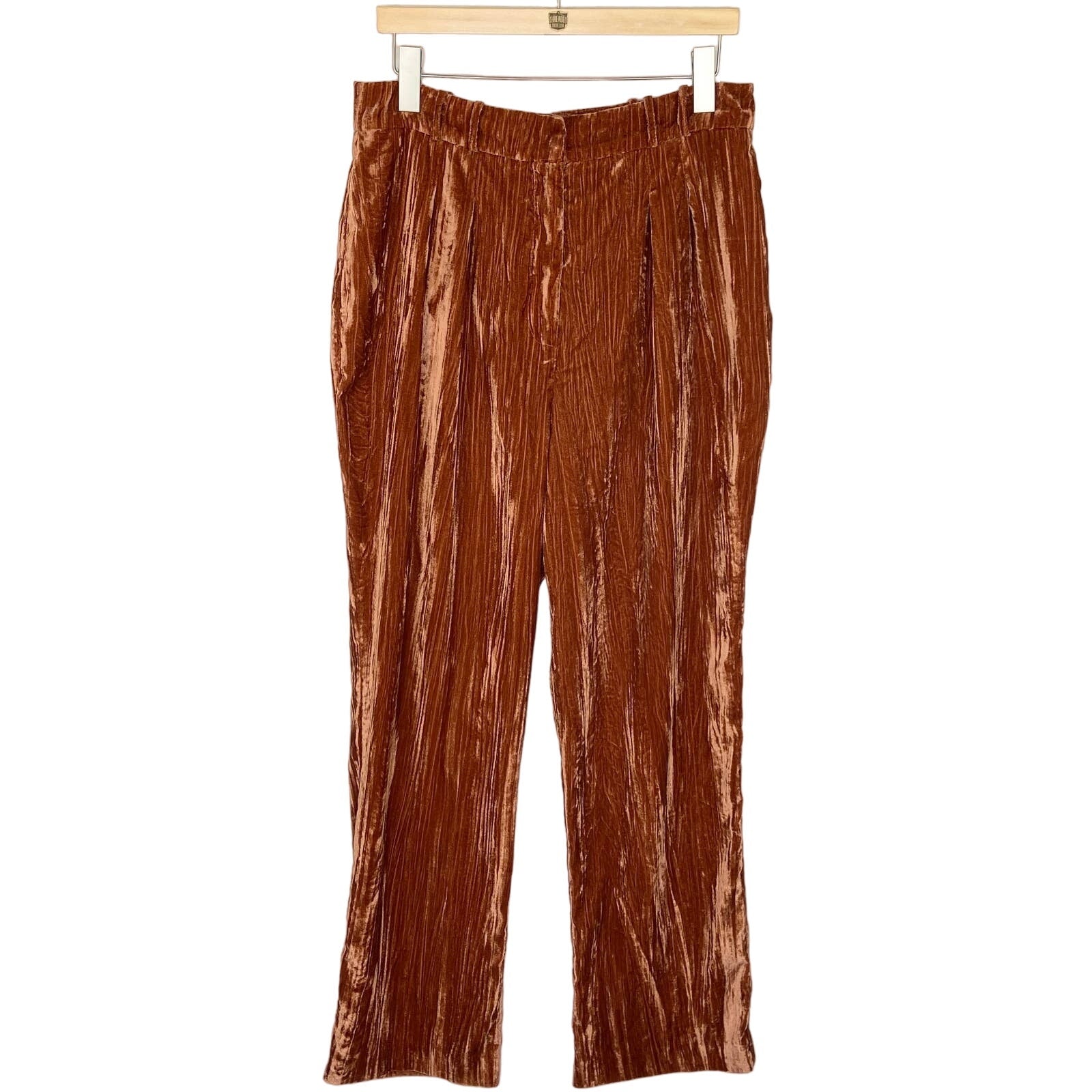 Wayf Dark Gold Crushed Velvet Wide Leg Pants - Women's Size L