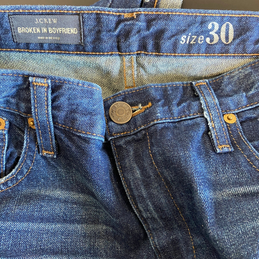 J.Crew Broken in Boyfriend Dark Wash Distressed Jeans - Women's Size 30