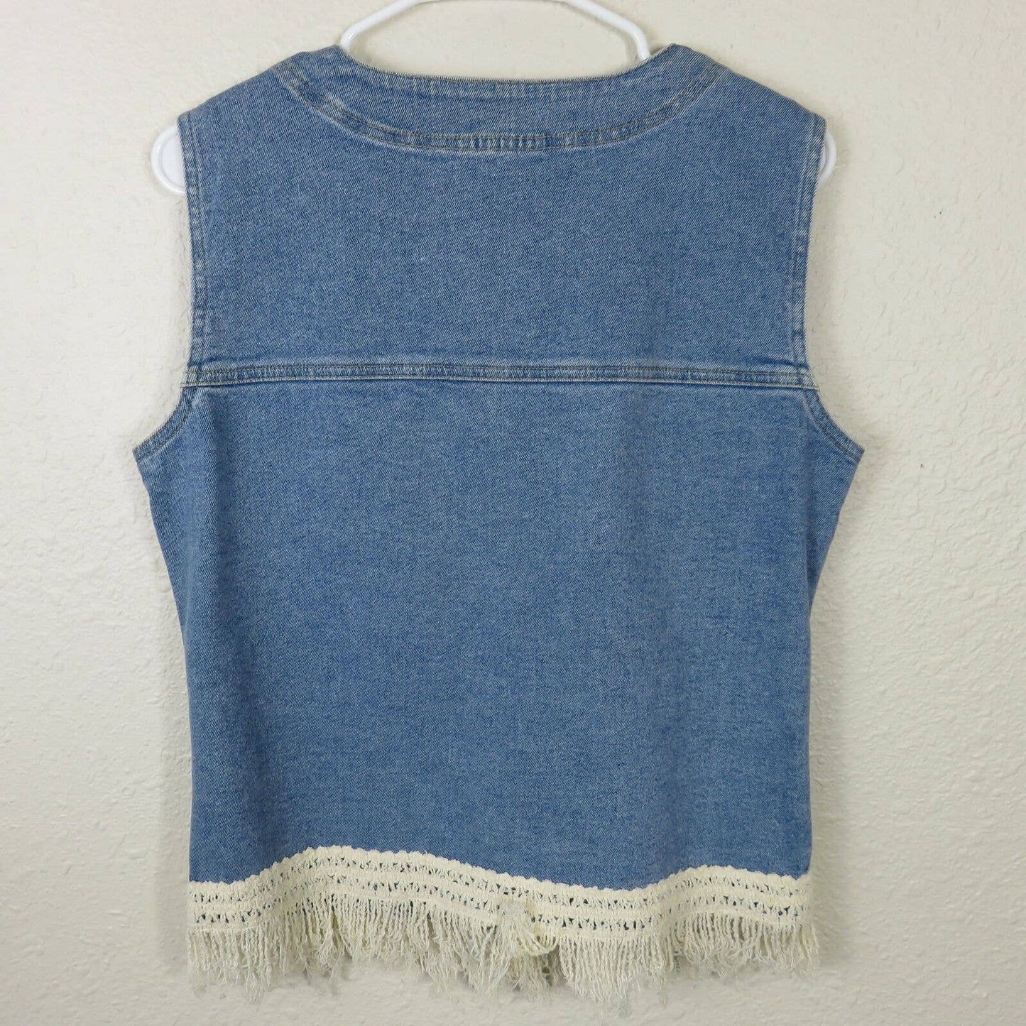 Crochet Fringe Boho Denim Vest NWT - Women's Size 8
