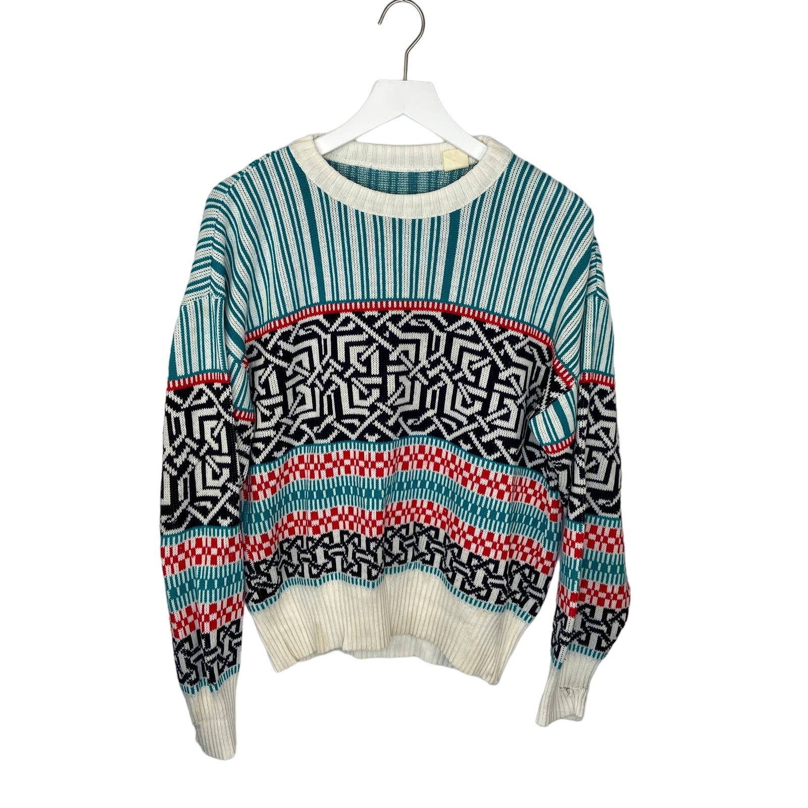 Vintage Mixed Pattern Crewneck Bright Colors Sweater - Women's Size L