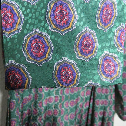 Vintage Green Medallion Pattern Pleat Skirt Granny Dress - Women's L