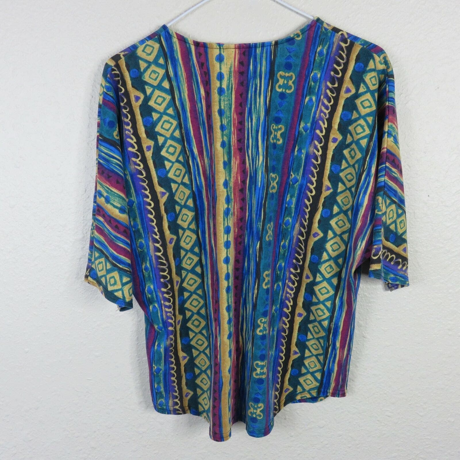 Vintage Abstract Print Multi Color Button Up Shirt - Women's M
