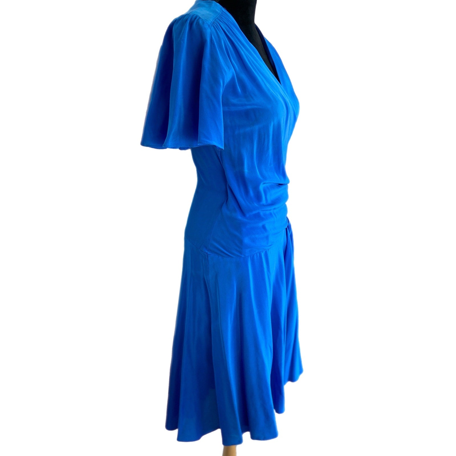 Vintage Jerry Regenbogen Silk Bright Blue Wrap Dress - Women's Size 4