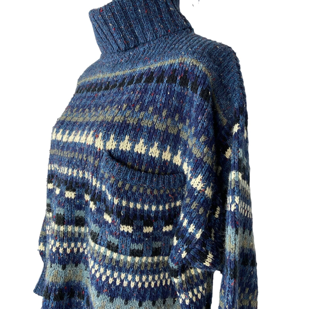 Vintage Oversized Patterned Turtleneck Dolman Sweater - Women's Size M