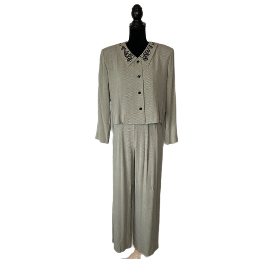 Vintage Polka Dot Crop Shirt Stretch Waist Pants Matching Outfit - Women's 12P