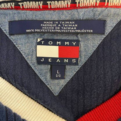 Tommy Jeans Y2K Blue V Neck Ribbed Long Sleeve Shirt - Men's Size L