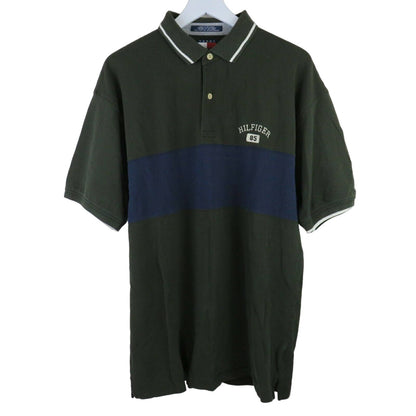 Tommy Hilfiger Green + Blue Color Block Polo Shirt - Men's L