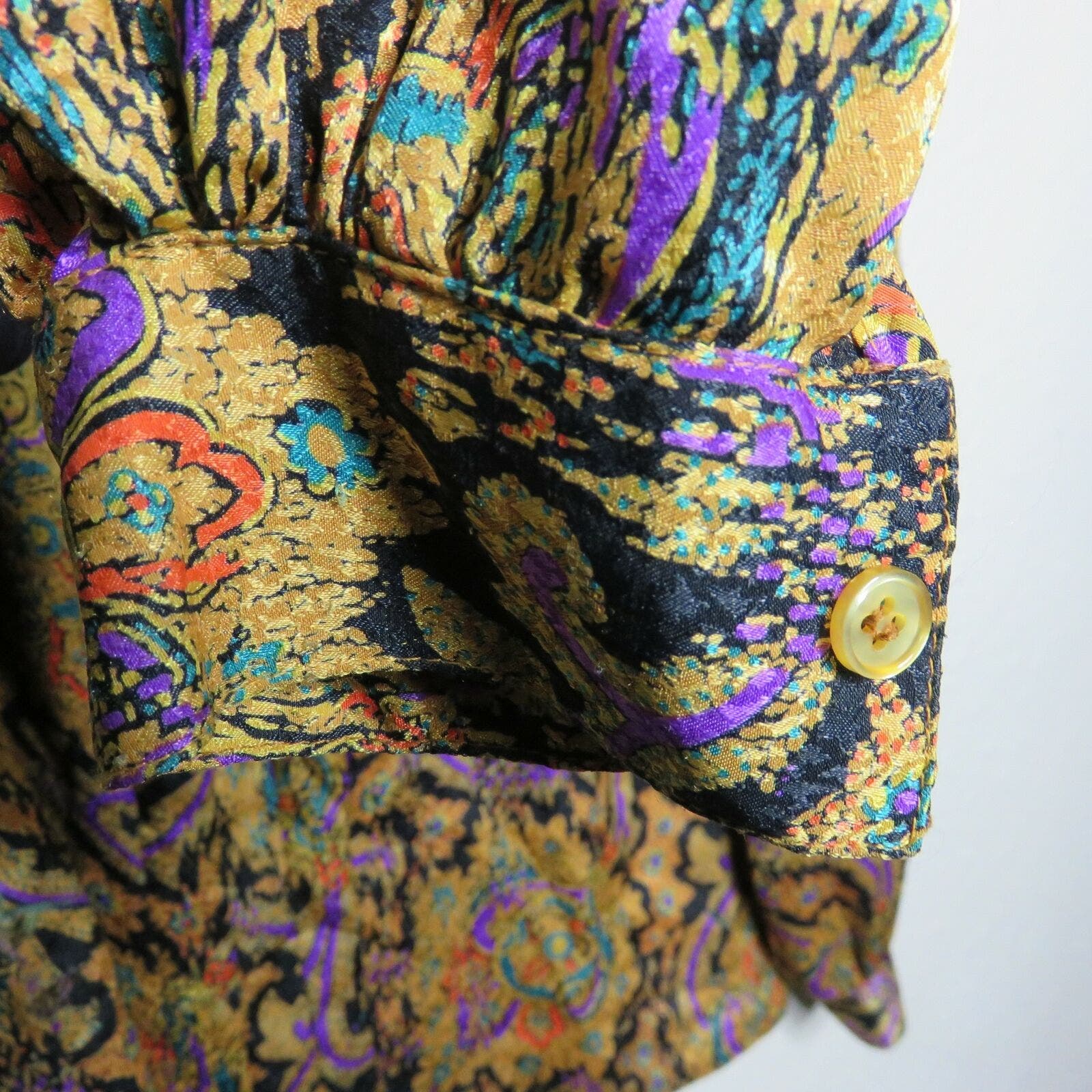 American Vintage Gold Patterned High Neck Blouse Made in USA - Women's Size 8