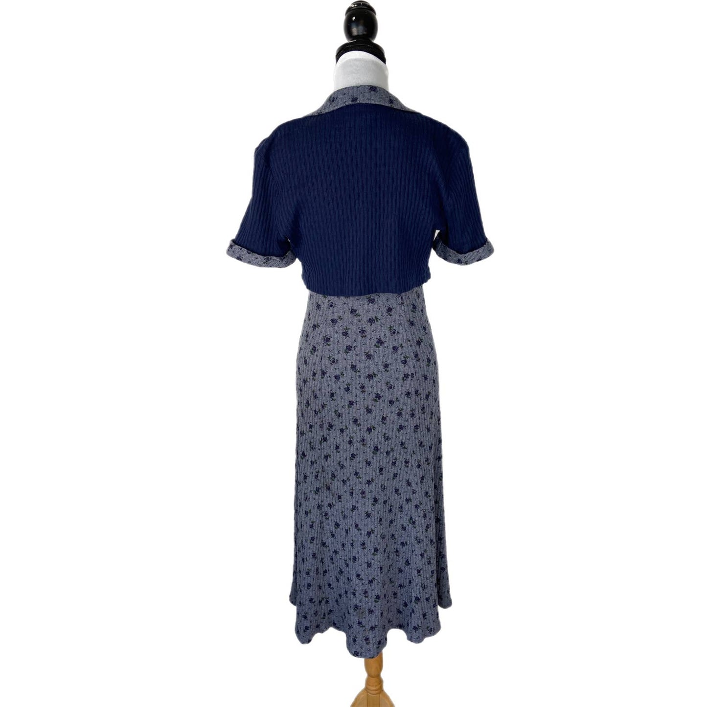 Y2K Floral Cotton Blend Ribbed Long Tank Dress Matching Jacket - Women's 9/10