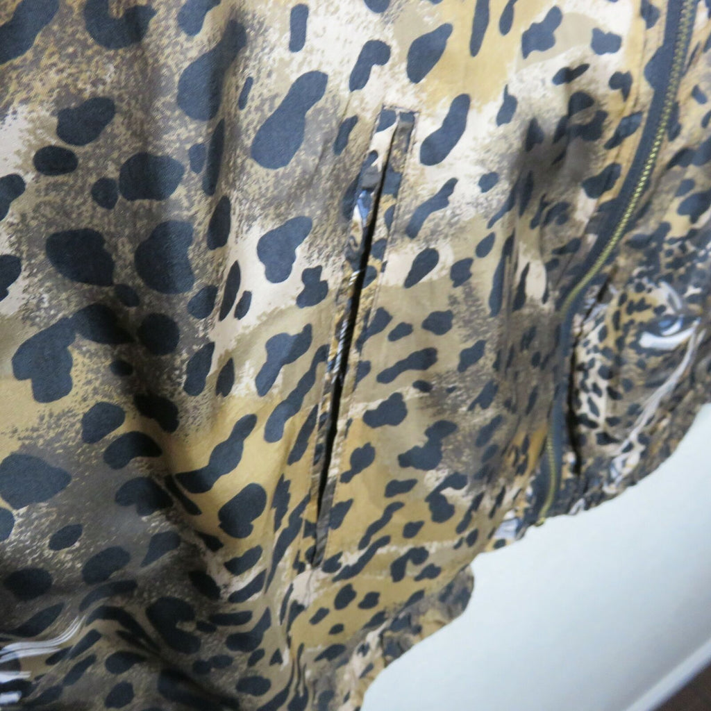 Y2K Leopard Print Bomber Jacket Silk Animal Print Women's Large