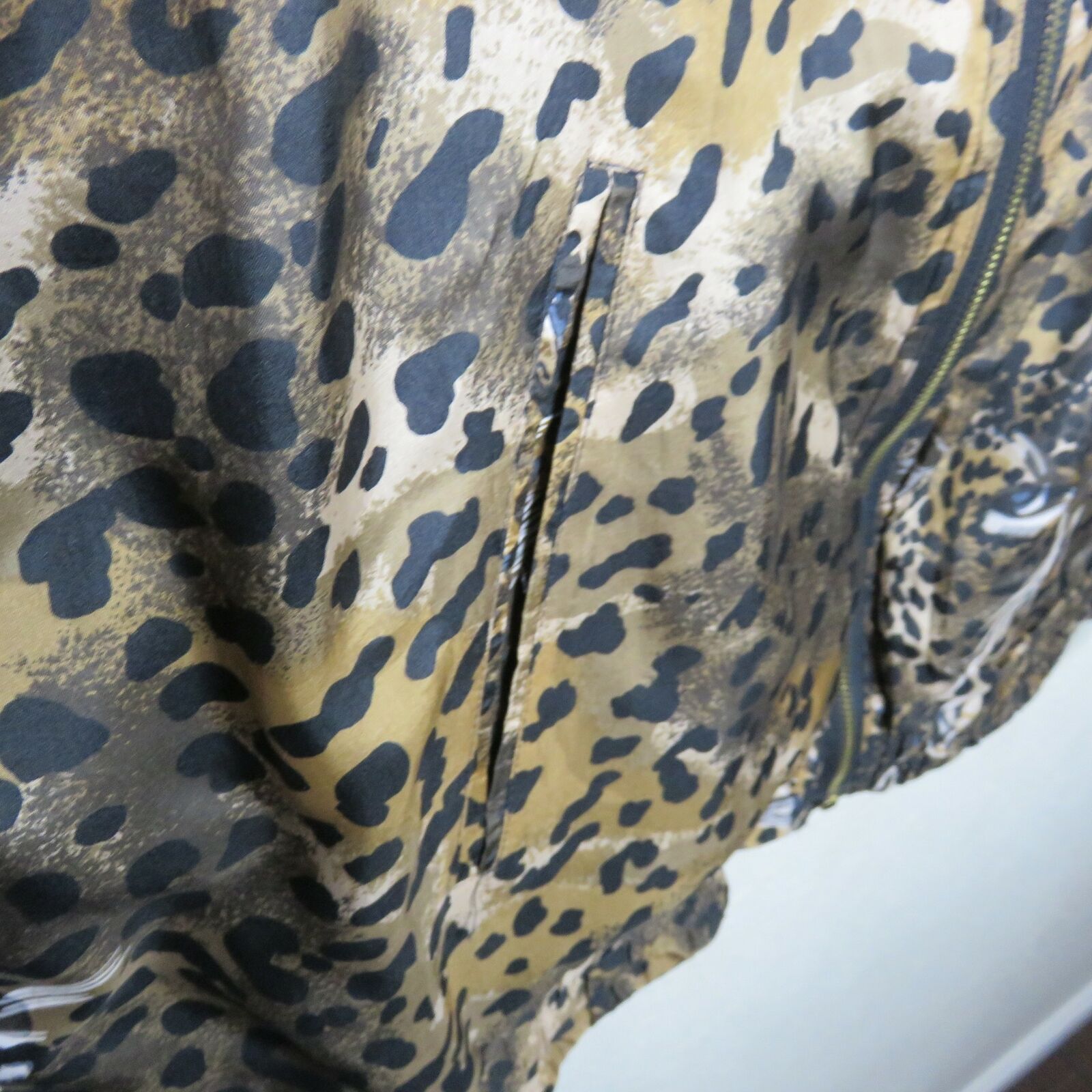 Y2K Leopard Print Bomber Jacket Silk Animal Print Women's Large