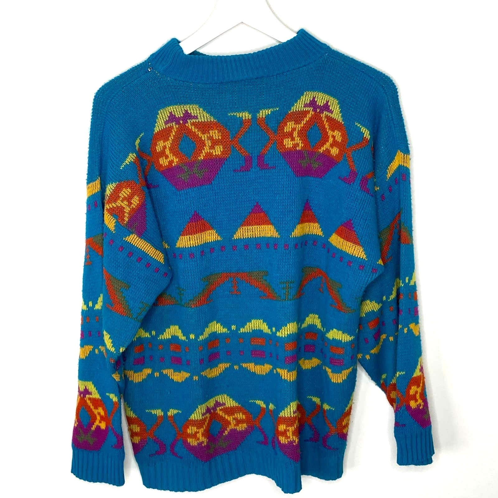 American Vintage Teal Bright Colors Patterned Sweater - Women's Size L