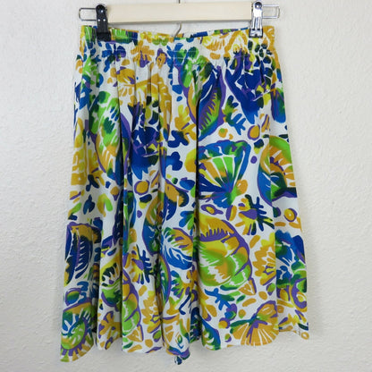 Vintage Silk Sea Shell Blue Yellow Pattern Skirt - Women's M