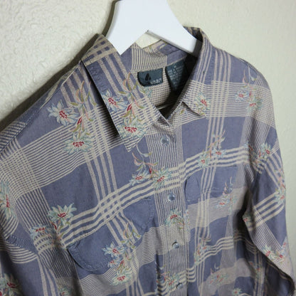 Vintage Liz Wear Floral Plaid Granny Button Up Shirt - Women's M