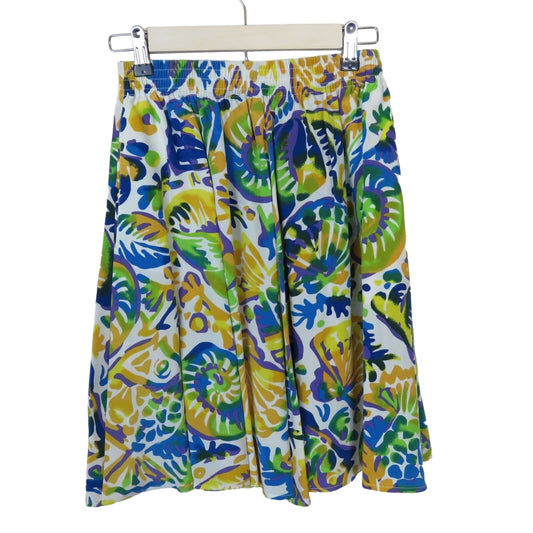 Vintage Silk Sea Shell Blue Yellow Pattern Skirt - Women's M