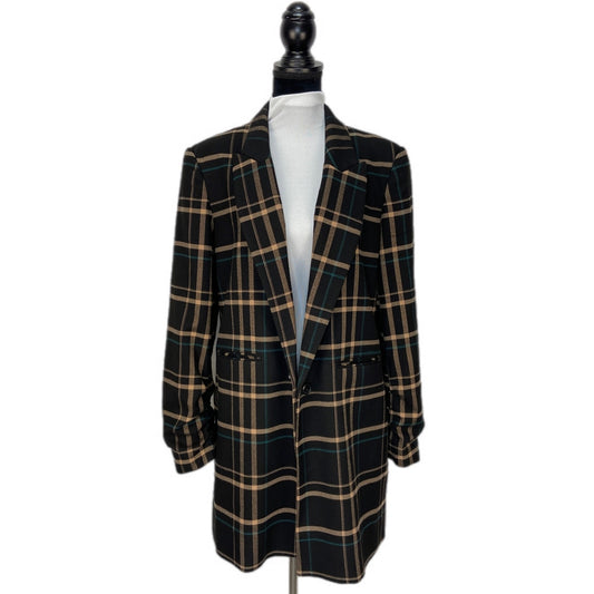 1. State Ruched Sleeve Longline Dark Plaid Blazer Coat - Women's Size XL