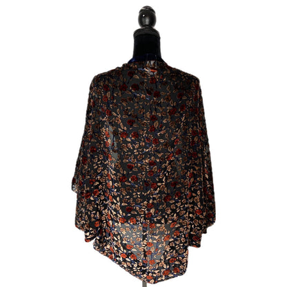 Sheer Floral Velour 70's Vibes Kimono Shrug - Women's One Size