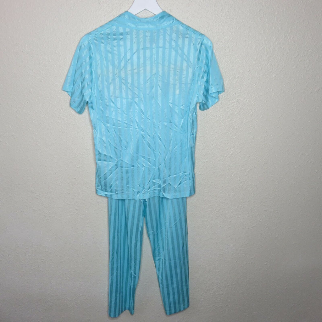 Vintage Sheer Blue Striped Pajamas - Women's S/M