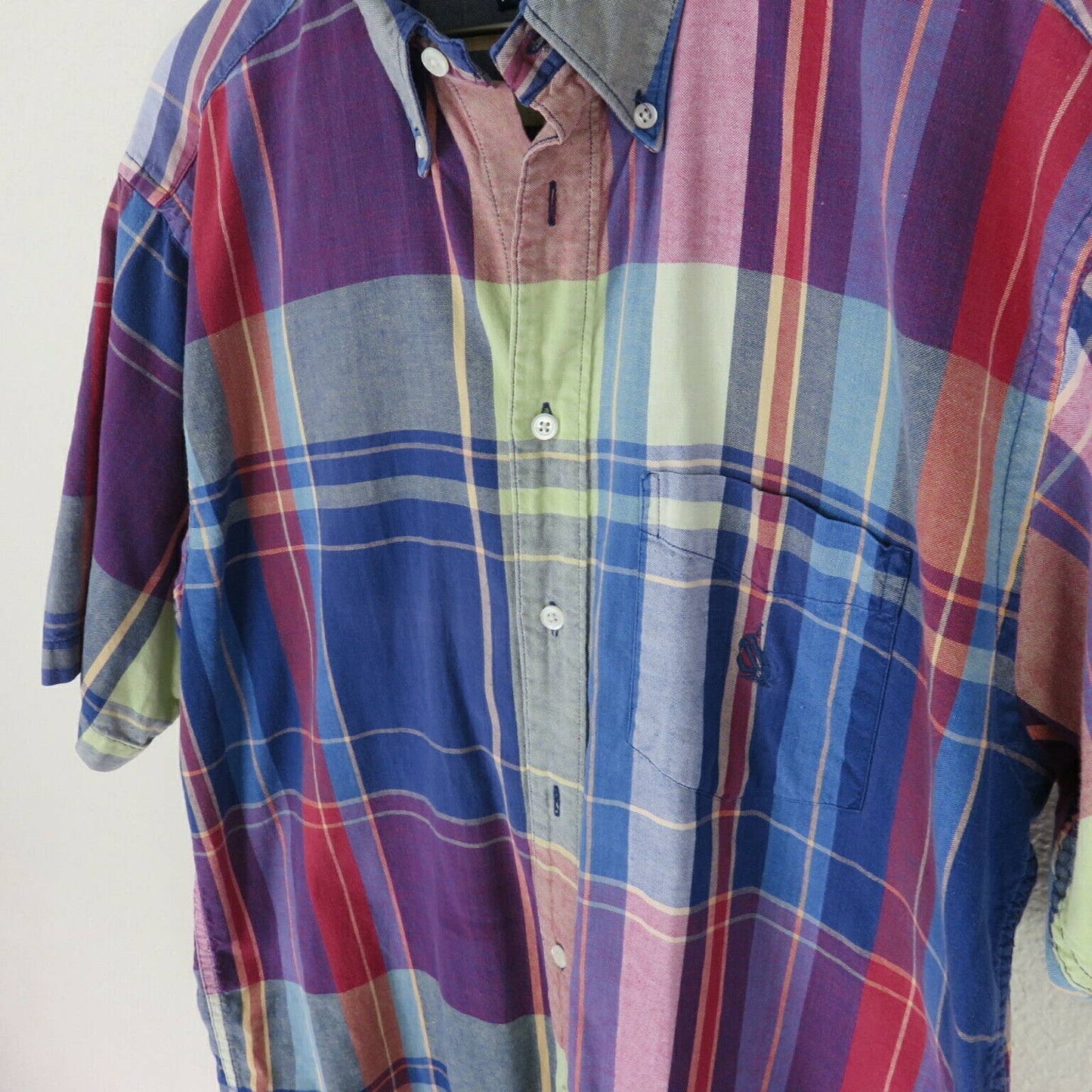 Vintage 90's Nautica Plaid Short Sleeve Button Up Shirt - Men's L