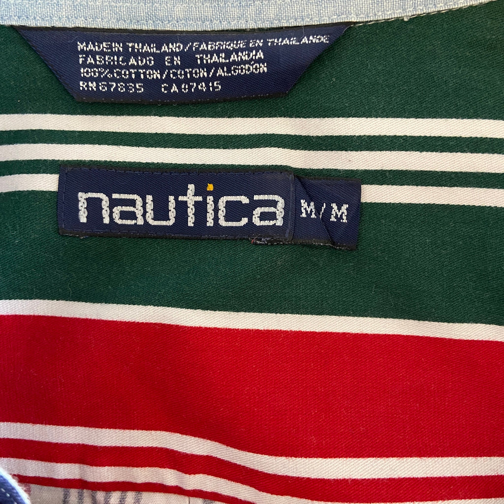 Vintage Nautica Red Green Blue Vertical Stripe Long Sleeve Shirt - Men's M
