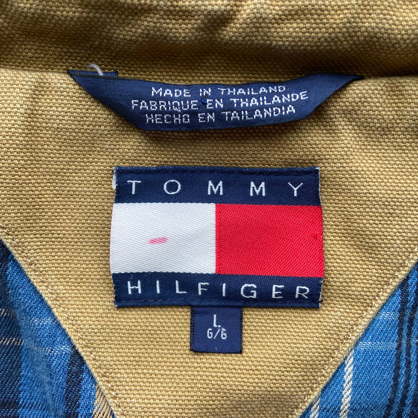 Y2K Tommy Hilfiger Long Khaki Canvas Flannel Lined Coat - Men's Size L