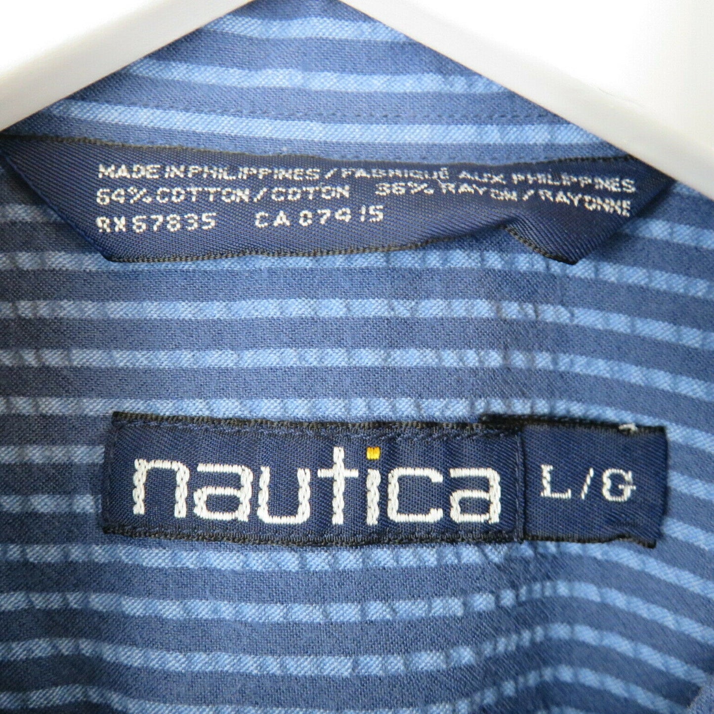 Vintage Nautica Blue Stripe Button Up Short Sleeve Shirt - Men's L